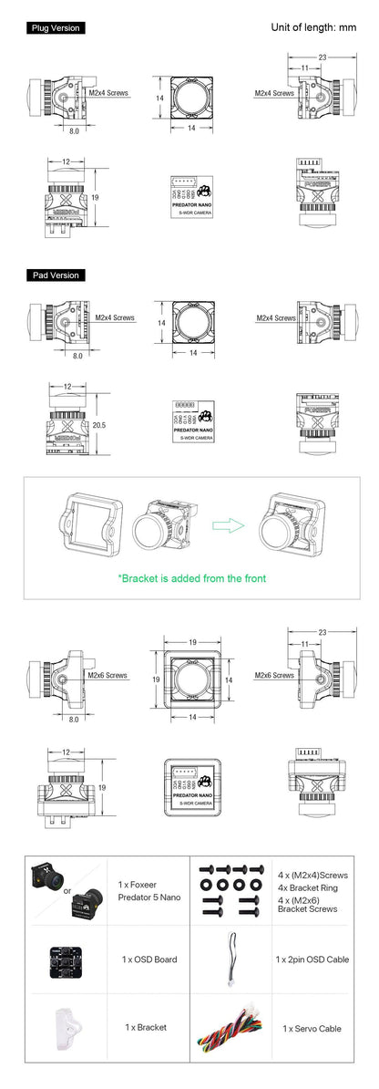 Foxeer Predator 5 Nano Racing Camera 4ms Latency w/ 1000TVL 1.7mm Lens - Choose Version / Color Foxeer