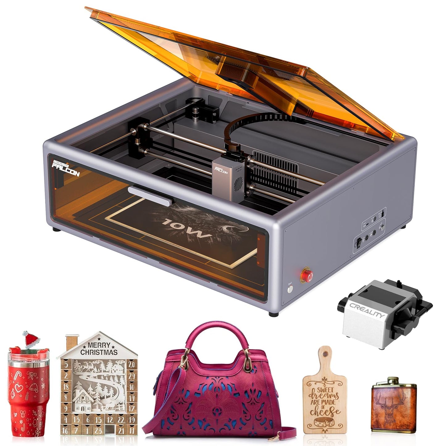 Creality Falcon A1 10W Laser Engraver, Enclosed Laser Cutter with Air Assist, HD Camera Positioning, Beginner-friendly, Class 1 Safety Laser Engravering Machine for Wood and Metal, Acrylic WREKD