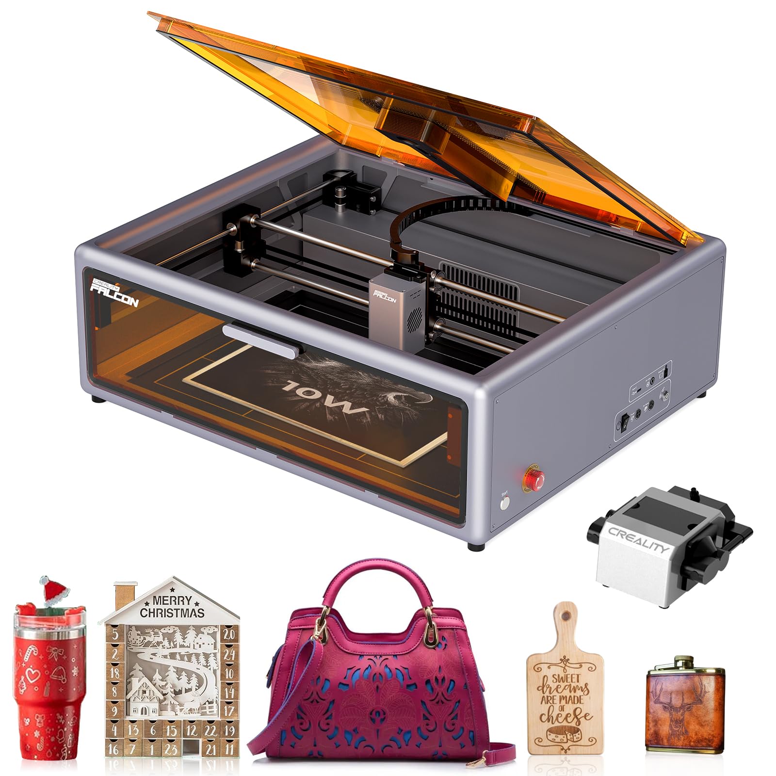 Creality Falcon A1 10W Laser Engraver, Enclosed Laser Cutter with Air Assist, HD Camera Positioning, Beginner-friendly, Class 1 Safety Laser Engravering Machine for Wood and Metal, Acrylic WREKD