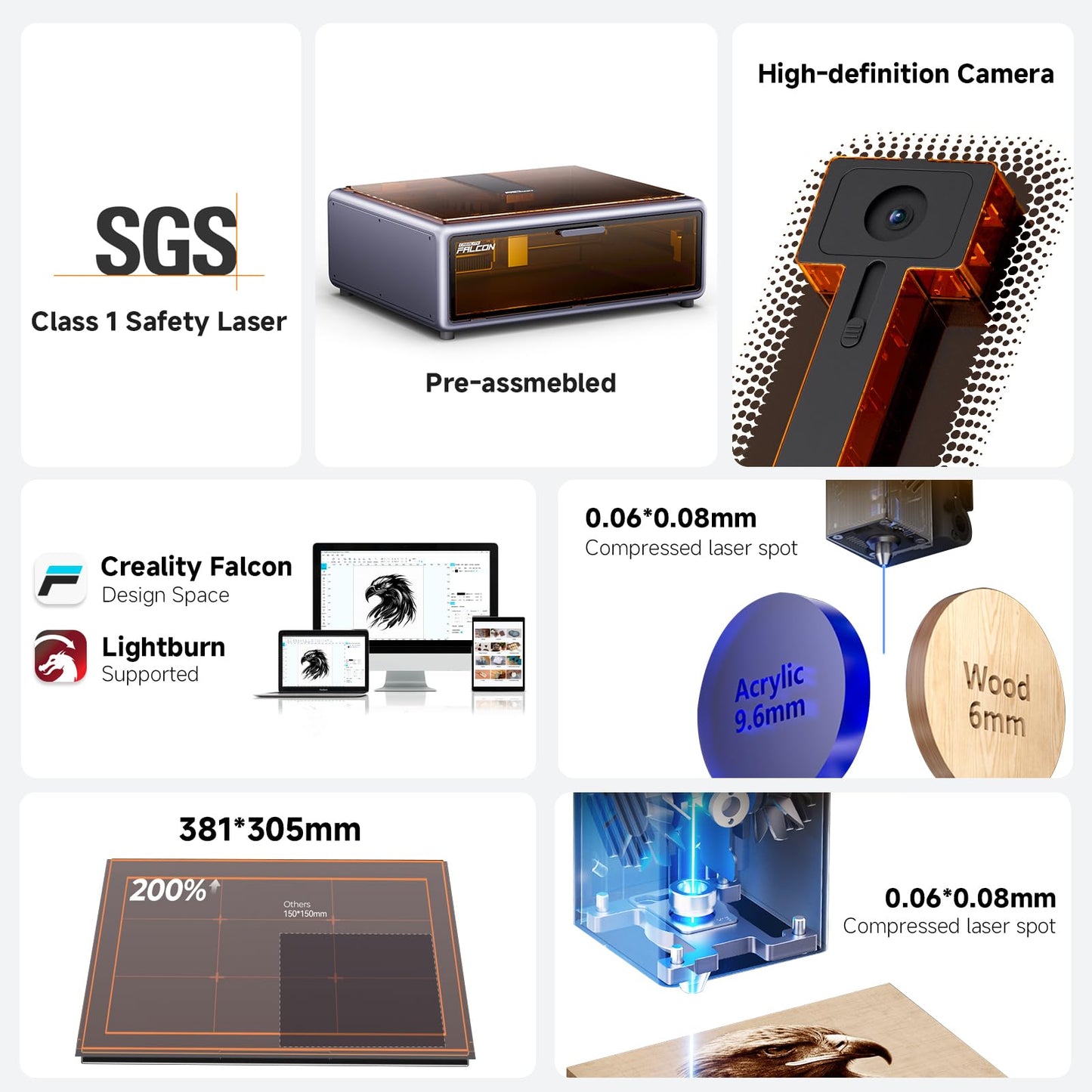 Creality Falcon A1 10W Laser Engraver, Enclosed Laser Cutter with Air Assist, HD Camera Positioning, Beginner-friendly, Class 1 Safety Laser Engravering Machine for Wood and Metal, Acrylic WREKD
