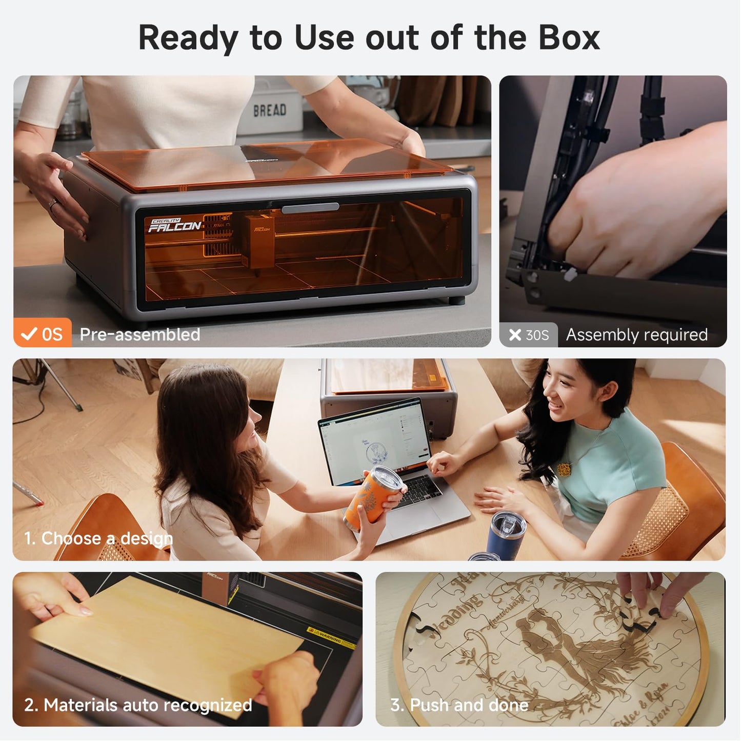 Creality Falcon A1 10W Laser Engraver, Enclosed Laser Cutter with Air Assist, HD Camera Positioning, Beginner-friendly, Class 1 Safety Laser Engravering Machine for Wood and Metal, Acrylic WREKD