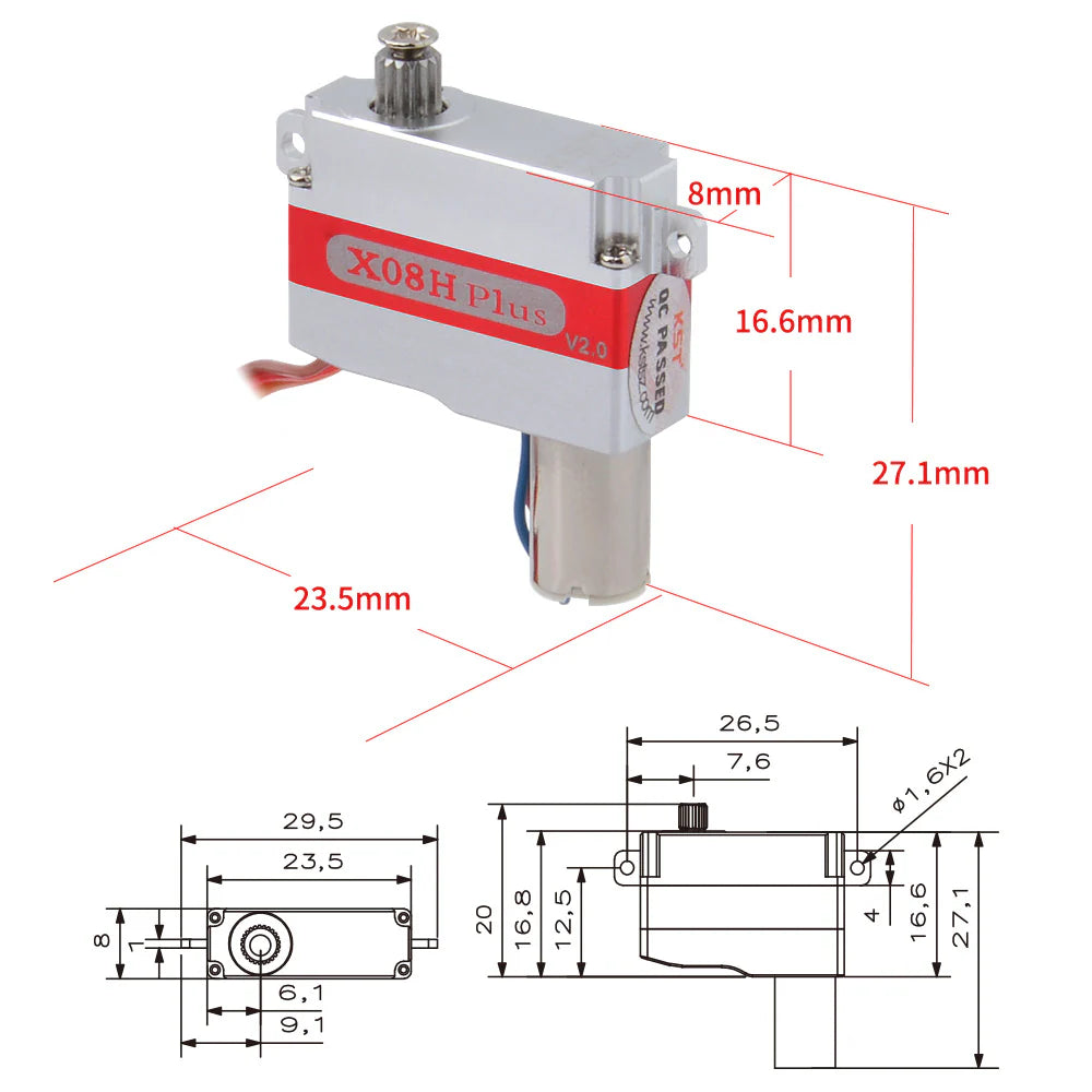 KST X08H Plus V2.0 Horizontal Lug Micro Servo 5.3Kgf.cm 0.09sec 9.5g 8mm