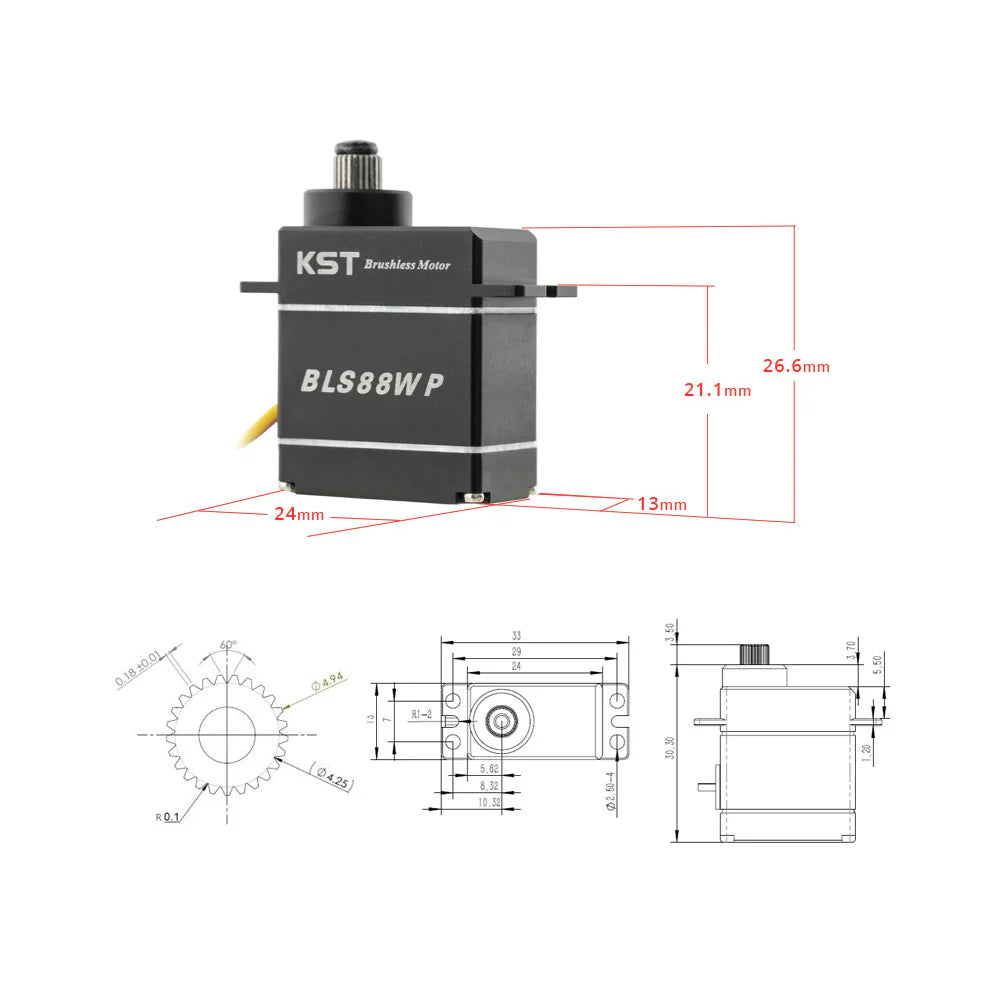 KST BLS88WP Waterproof Brushless Micro Servo 8.5kg.cm 0.07sec 8.4V