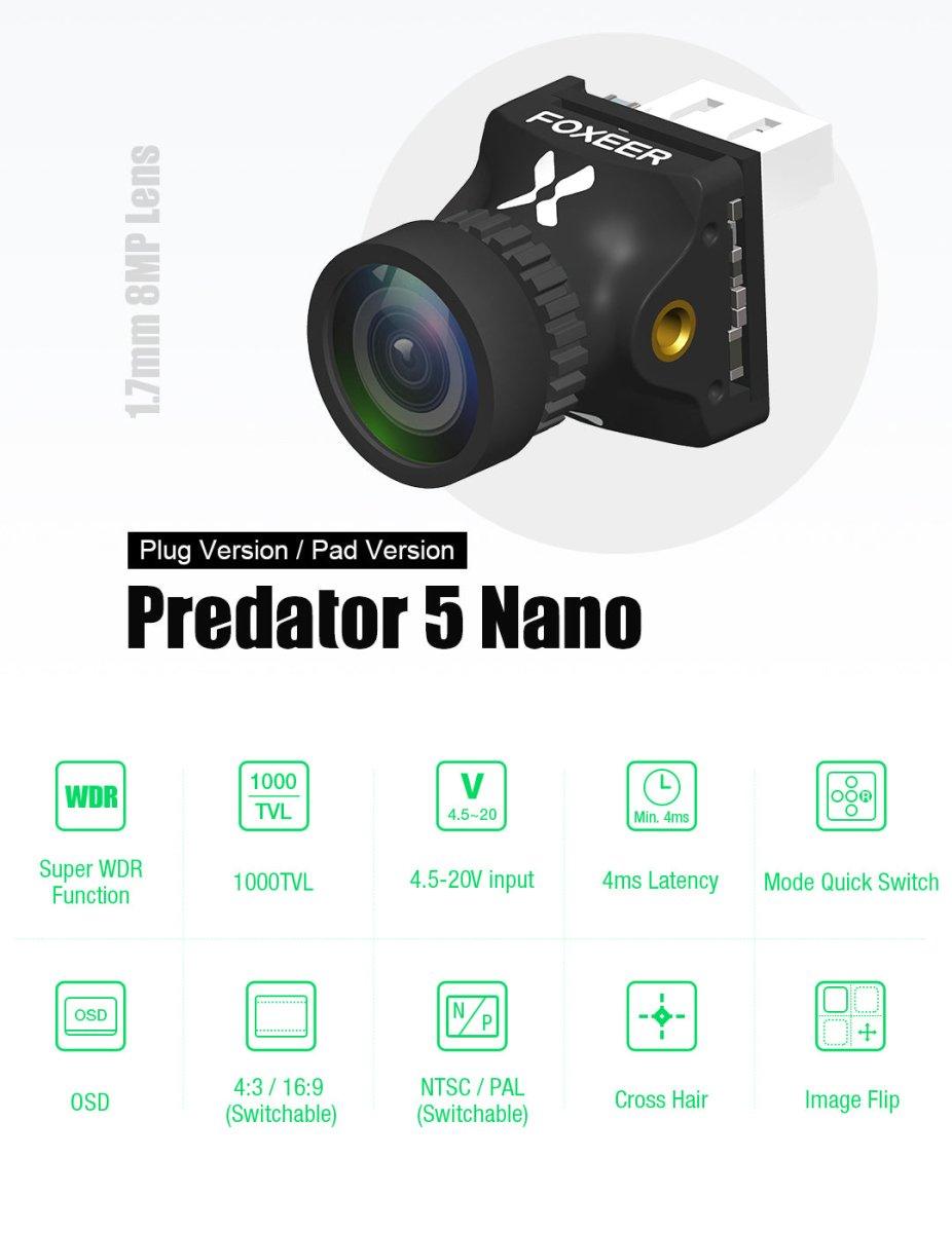 Foxeer Predator 5 Nano Racing Camera 4ms Latency w/ 1000TVL 1.7mm Lens - Choose Version / Color Foxeer