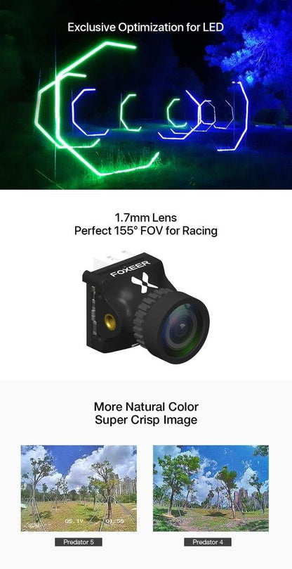 Foxeer Predator 5 Nano Racing Camera 4ms Latency w/ 1000TVL 1.7mm Lens - Choose Version / Color Foxeer